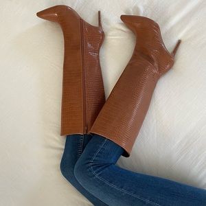 Knee high brown faux croc “Claudia” zip up boots. Size 8.
